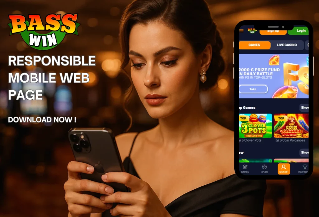 Bass Win responsible mobile web page.